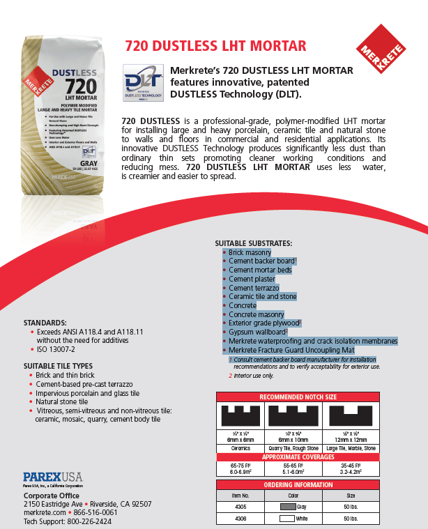 Merkrete 720 DUSTLESS THINSET LHT Mortar - Image 2